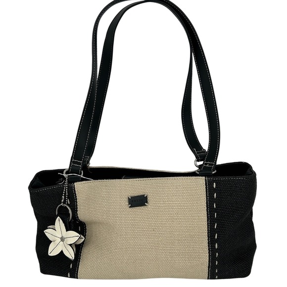 Relic Handbags - Relic Womens Colorblock Woven Shoulder Bag Black Cream Flower Charm Tote